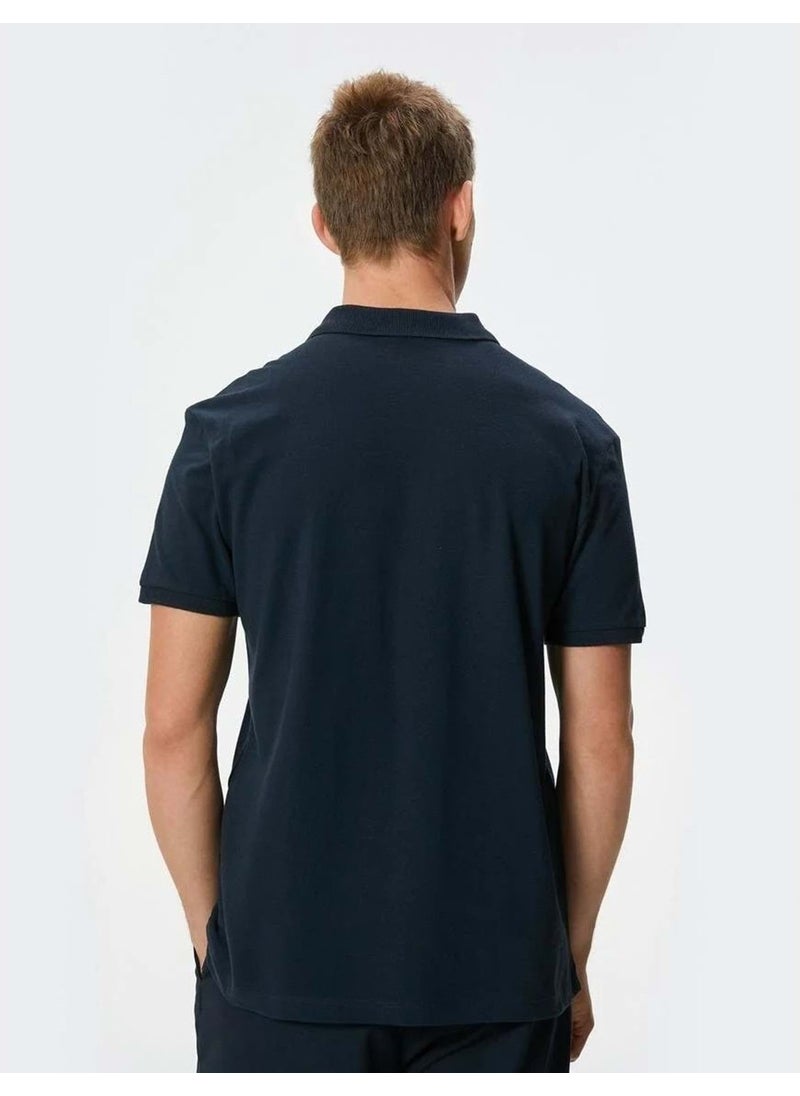 Polo Collar T-Shirt Slim Fit Buttoned Short Sleeve - 4SAM10098MK - - 4SAM10098MK - Navy Blue - M