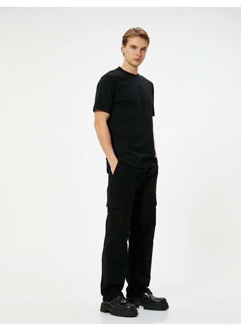 Basic T-Shirt Crew Neck Short Sleeve - - 4SAM10066HK - Black - S
