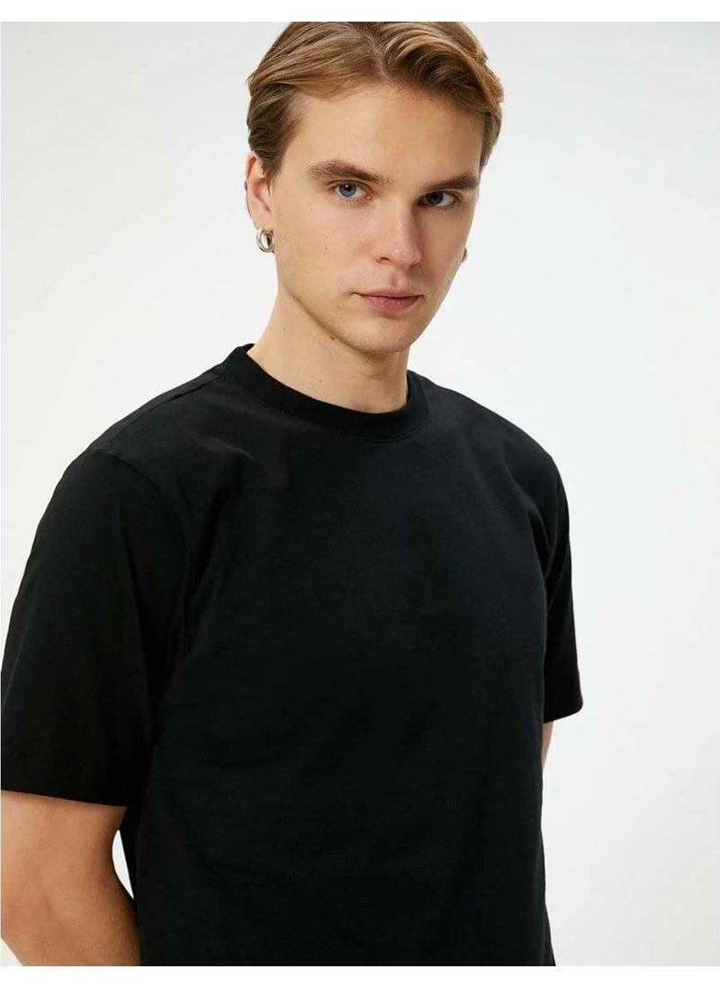 Basic T-Shirt Crew Neck Short Sleeve - - 4SAM10066HK - Black - S