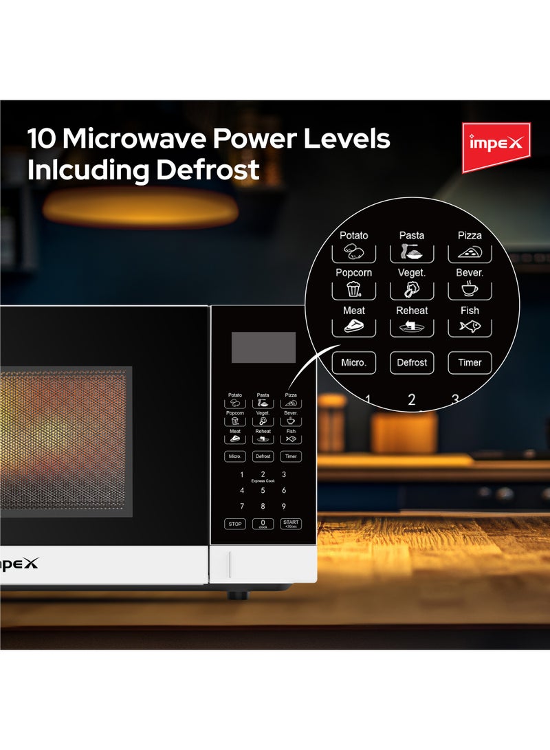 20 Liter Digital Microwave Oven,700W, 10 Microwave Power Levels And Timer function, Defrost function, Turntable Glass Tray, Child Safety Lock, Cooking Done Indicator 20 L 700 W MO 8101DB Black/White