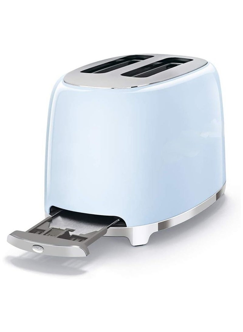 2-Slice Toaster with 6 presets and defrost function and removable crumb tray.