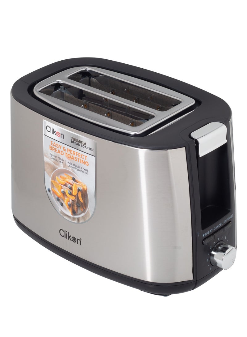 Premium Bread Toaster 2 Slice - Affordable, Variable Browning Controls, Auto Shut-Off, Removable Crumb Tray, and User-Friendly Kitchen Essential - Compact 2 Slice Toaster for Modern Kitchens 750 W CK2458 Silver/Black