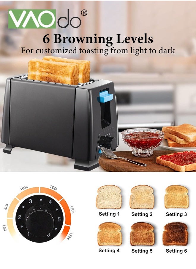 2 Slice Extra Toaster with Slide Out Crumb Tray 6 Browning Settings 650W Widened Slot Bread Maker for Bagel Toast Bread