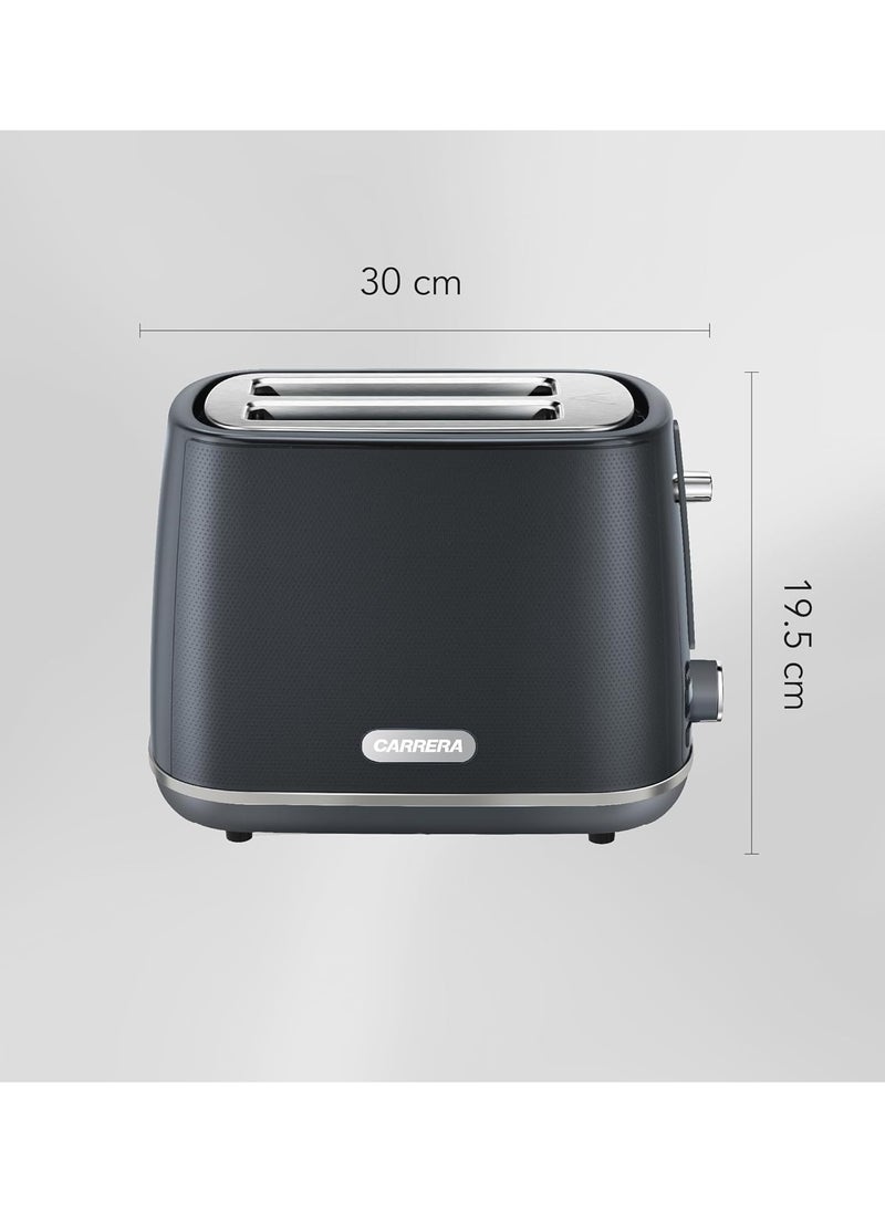 Carrera 2-Slice Toaster CRR 563– 930W, Wide Slots for 120x120mm Bread, 7 Browning Settings, Reheat/Defrost/Stop Function, Removable Crumb Tray, Automatic Shut-Off