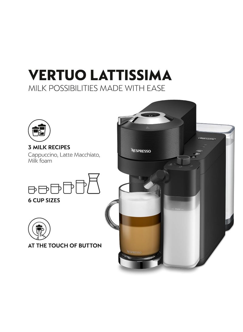 De'Longhi Nespresso Vertuo Lattissima ENV300.B, Automatic Coffee Machine with Automatic Milk Frother, Single-Serve Capsule Coffee Machine, 5 Cup Sizes, 1500W, Matt Black & Glossy 1.6 L 1500 W ENV300.B Black