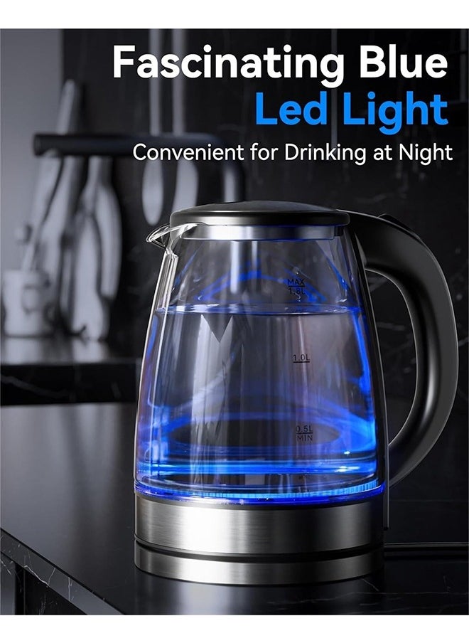 2L Glass Electric Kettle for Coffee or Tea, 1500W Fast Boil Hot Water Boiler with Blue LED, Hot Water Kettle Electric & Heater with Auto Shut-Off