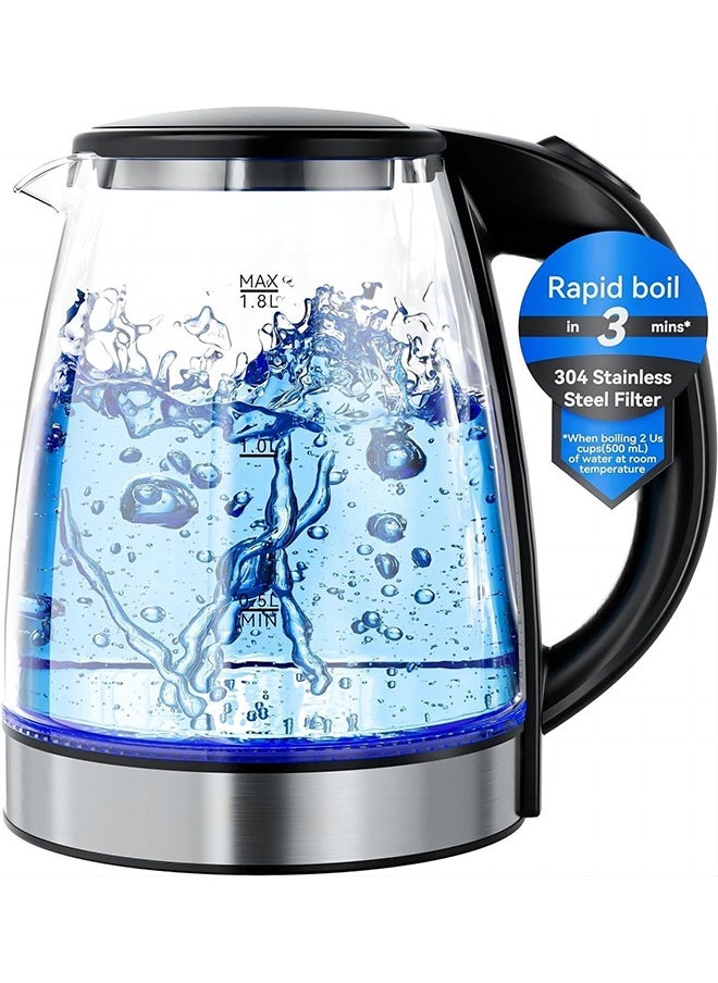 2L Glass Electric Kettle for Coffee or Tea, 1500W Fast Boil Hot Water Boiler with Blue LED, Hot Water Kettle Electric & Heater with Auto Shut-Off