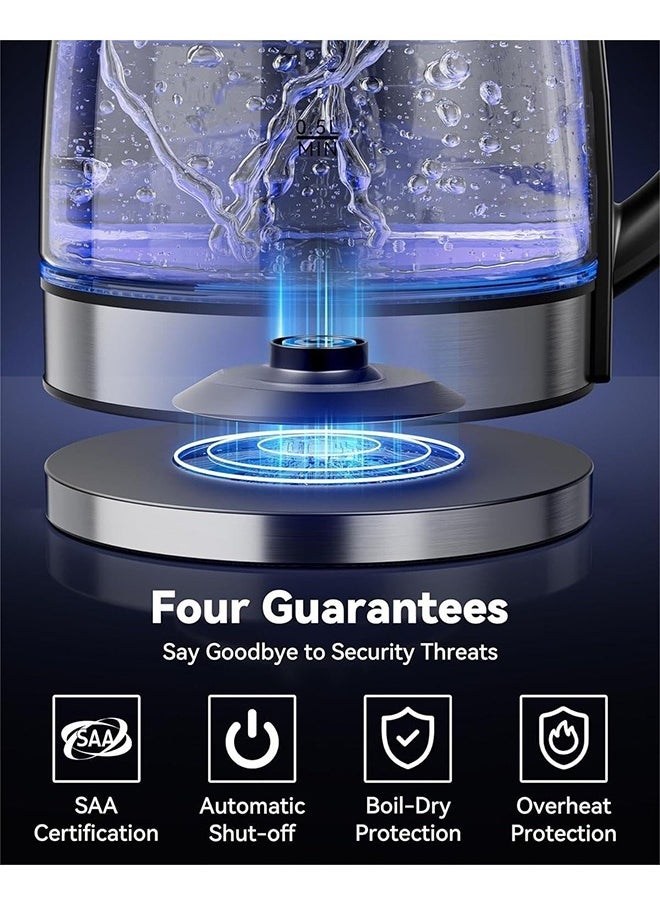 2L Glass Electric Kettle for Coffee or Tea, 1500W Fast Boil Hot Water Boiler with Blue LED, Hot Water Kettle Electric & Heater with Auto Shut-Off