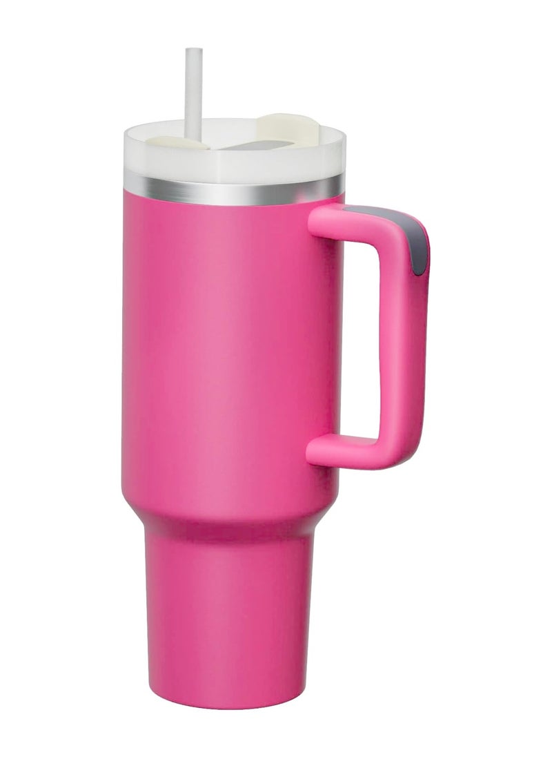 Stanley Tumbler With Handle 40 oz Travel Mug Straw Covers Cup with Lid Insulated Quencher Stainless Steel Water Iced Tea Coffee Gift HOT PINK