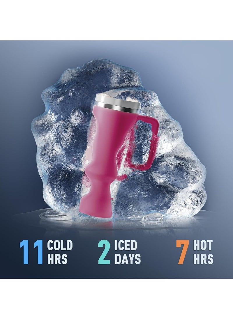 Stanley Tumbler With Handle 40 oz Travel Mug Straw Covers Cup with Lid Insulated Quencher Stainless Steel Water Iced Tea Coffee Gift HOT PINK