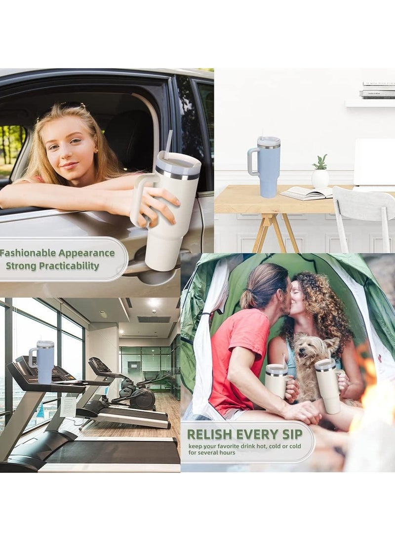 Stanley Tumbler With Handle 40 oz Travel Mug Straw Covers Cup with Lid Insulated Quencher Stainless Steel Water Iced Tea Coffee Gift HOT PINK