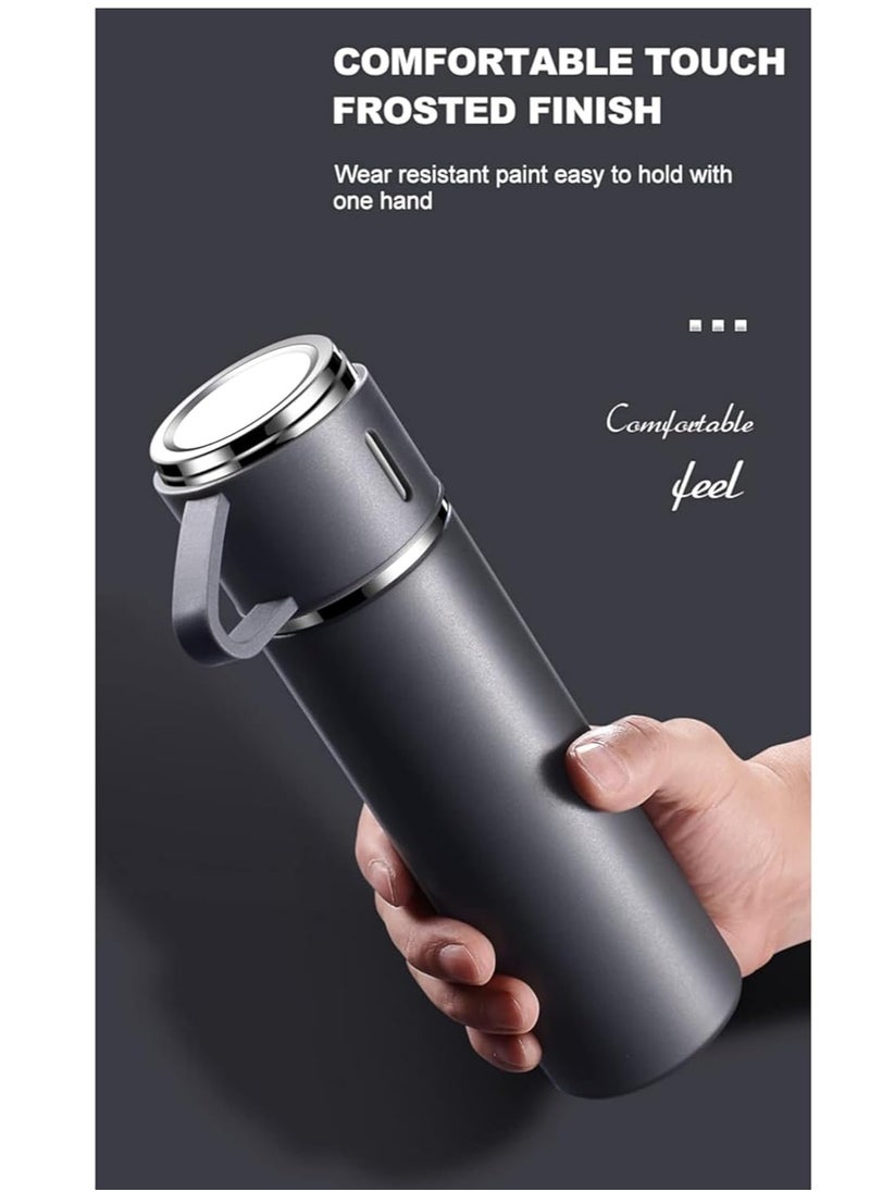 500ml Stainless Steel Vacuum Thermos Flask with Silicone Handle – Insulated Water Bottle with 2 Stainless Steel Cups Set for Hot & Cold Outdoor Travel | Gift Box (2 PACK, GREY) – Perfect for Travel, Camping & Hiking