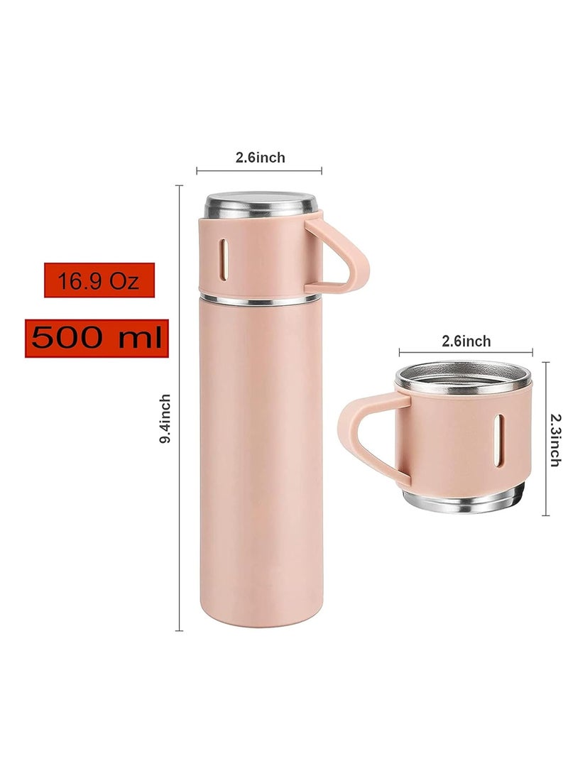 500ml Stainless Steel Vacuum Thermos Flask with Silicone Handle – Insulated Water Bottle with 2 Stainless Steel Cups Set for Hot & Cold Outdoor Travel | Gift Box (2 PACK, PINK) – Ideal for Hiking, Camping, Travel, and Outdoor Adventures