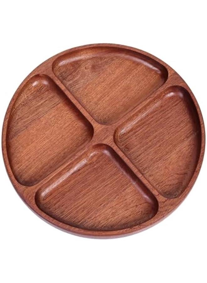 Premium Wenge Wood Serving Tray Collection - Multipurpose, Artisanal Tableware with Unique Shapes for Home Decor, Entertaining, and Organizing (Quadrant Round Tray)