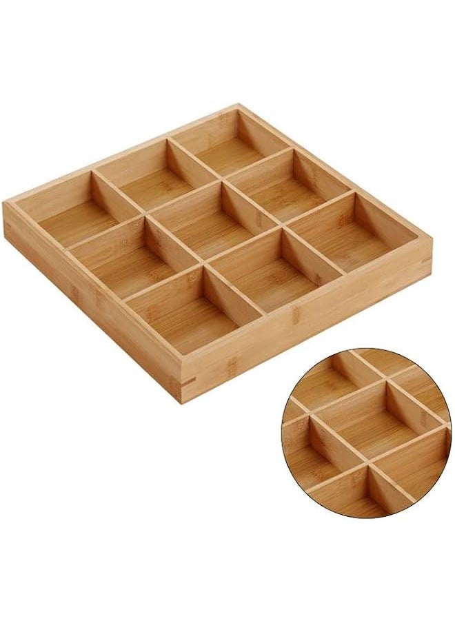 Divided Wooden Tray,Multi Compartments Serving Tray Dessert Snack Sub Grid Dish Tableware Tray Divided Kitchen Organiser for Hot Pot Restaurants Sushi Plate (9 Compartments)