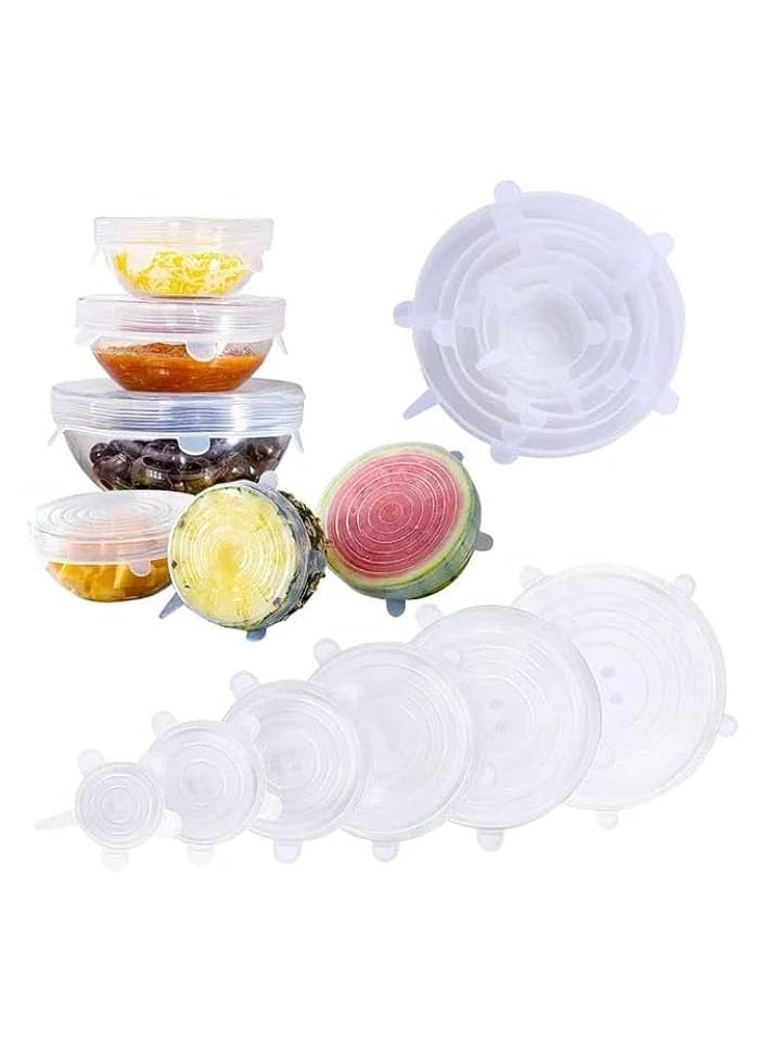 Silicone Stretch Lids 6 Pack, Suction Lid Multi Size Reusable Durable Food Storage Covers For Bowls, Cups, Pots, Food Fresh Saver Cover(White)