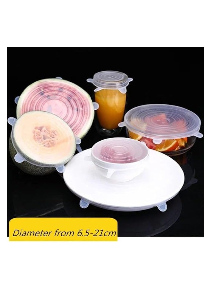 Silicone Stretch Lids 6 Pack, Suction Lid Multi Size Reusable Durable Food Storage Covers For Bowls, Cups, Pots, Food Fresh Saver Cover(White)