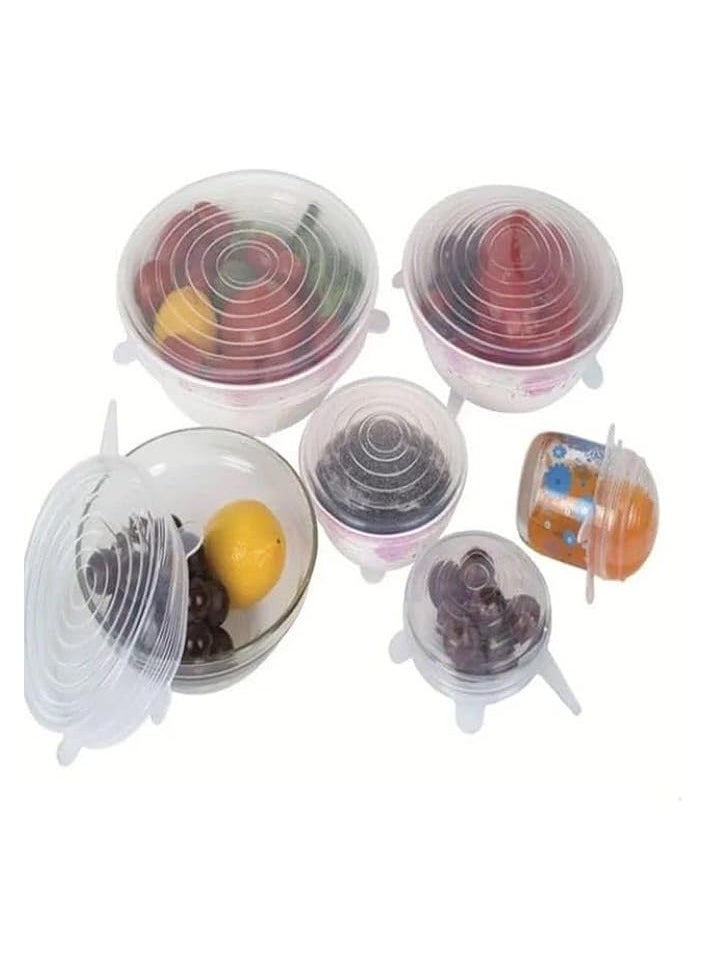 Silicone Stretch Lids 6 Pack, Suction Lid Multi Size Reusable Durable Food Storage Covers For Bowls, Cups, Pots, Food Fresh Saver Cover(White)