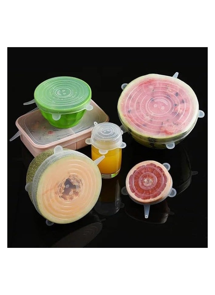 Silicone Stretch Lids 6 Pack, Suction Lid Multi Size Reusable Durable Food Storage Covers For Bowls, Cups, Pots, Food Fresh Saver Cover(White)