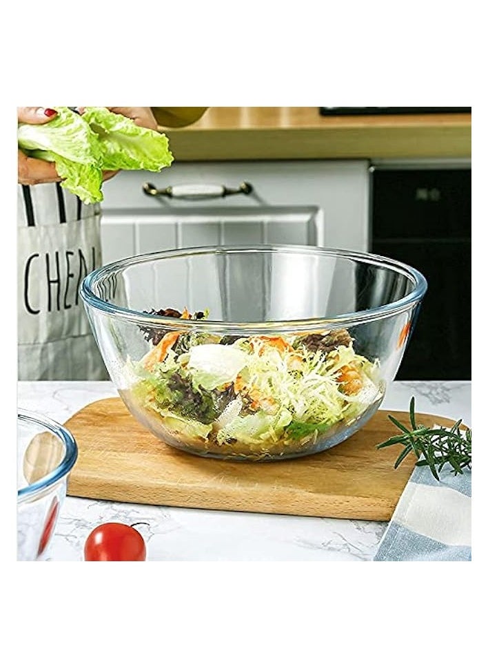 Glass Mixing Bowl Set of 3 for Kitchen, Baking, Prepping, Serving, Cooking 1.1QT, 2.5QT, 4.2QT Large Salad Bowl Set, High Brosilicate Bowl Set, Stackable, Non-toxic, Microwavable, Great Gift