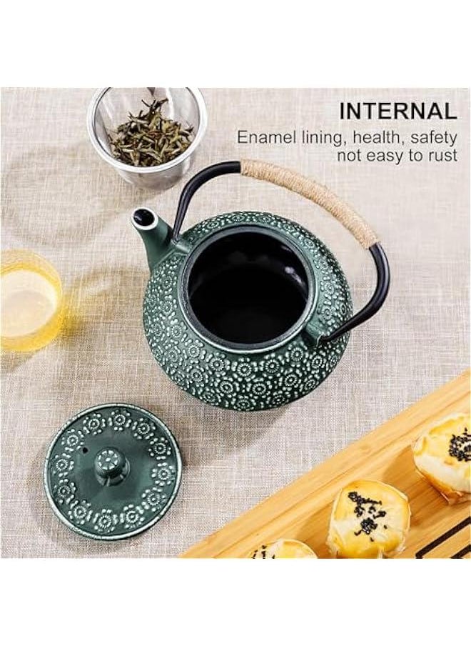 Cast Iron Teapot Japanese 30.5 OZ, Tea Kettle Pot for Stove Top (Green)