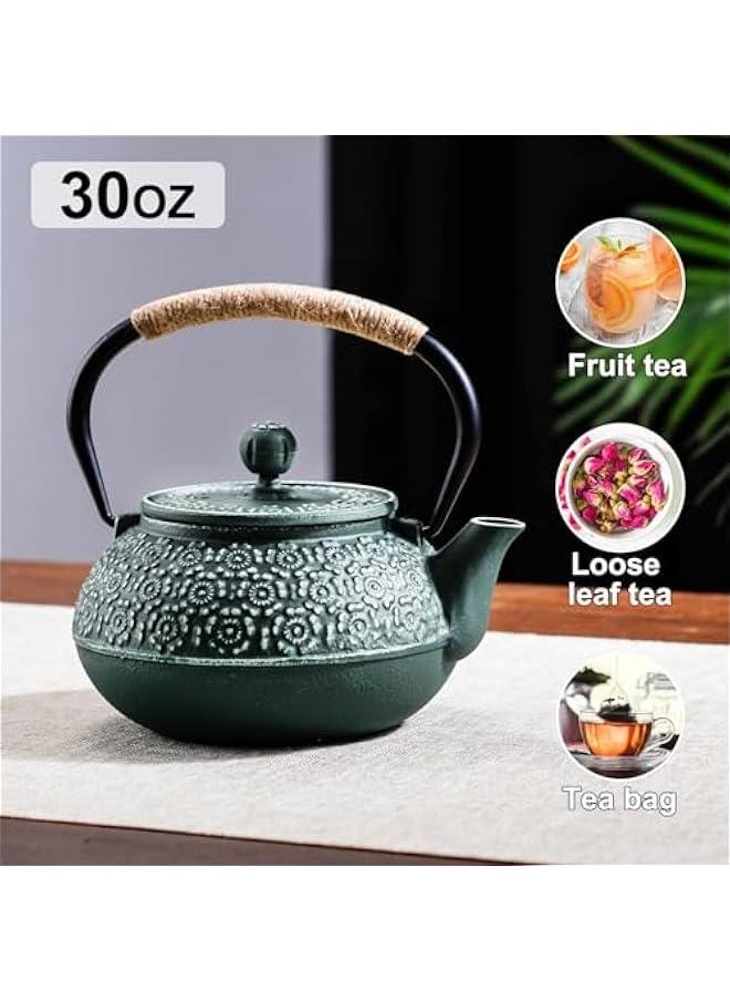 Cast Iron Teapot Japanese 30.5 OZ, Tea Kettle Pot for Stove Top (Green)