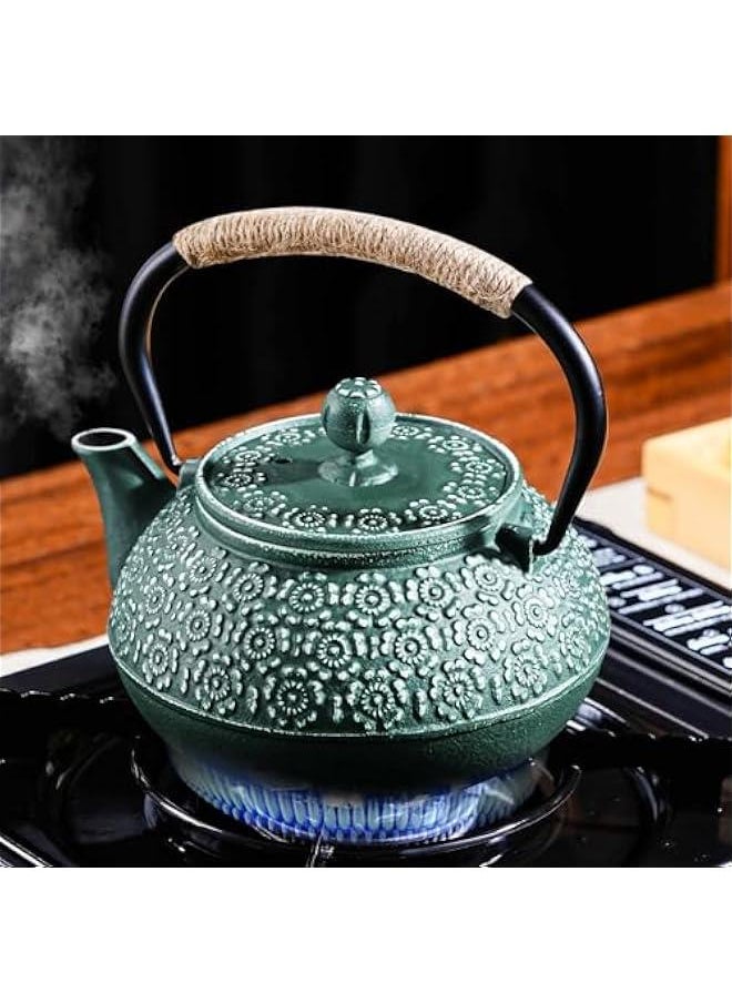 Cast Iron Teapot Japanese 30.5 OZ, Tea Kettle Pot for Stove Top (Green)