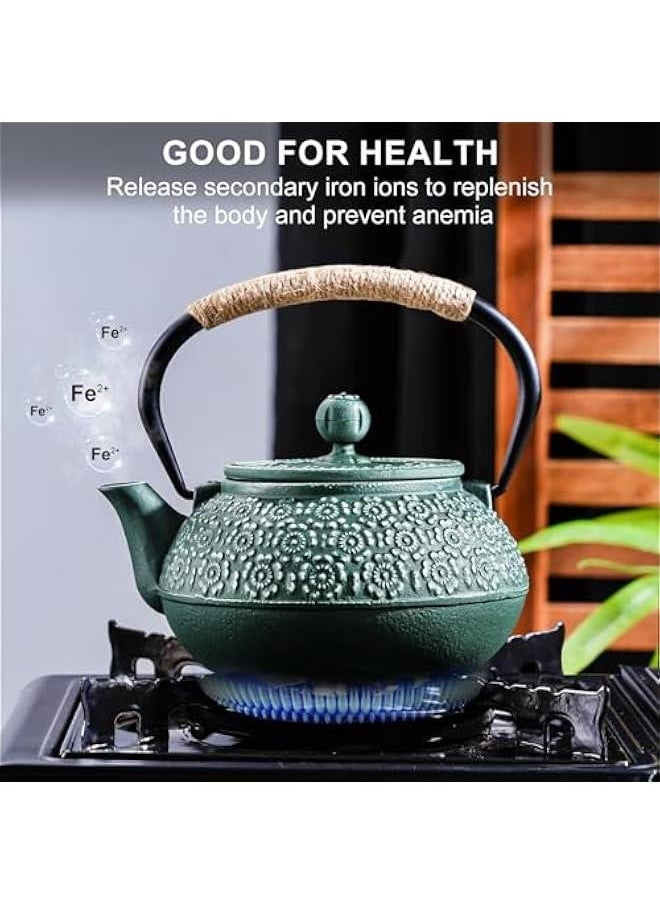 Cast Iron Teapot Japanese 30.5 OZ, Tea Kettle Pot for Stove Top (Green)