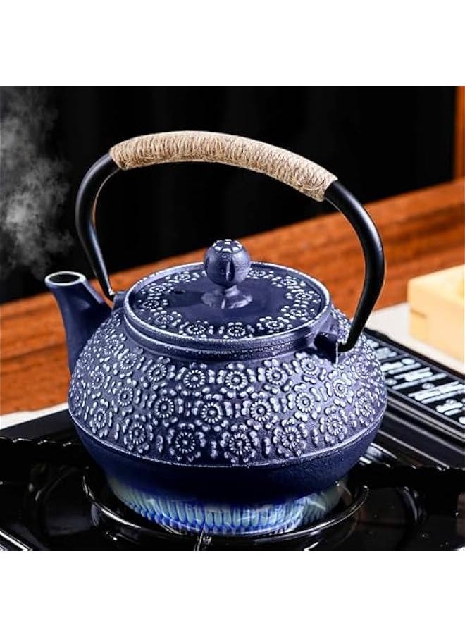 Cast Iron Teapot Japanese 30.5 OZ, Tea Kettle Pot for Stove Top, Tea Pot with Stainless Steel Infusers for Loose Tea, Boiling Hot Water Tea, Mothers Day Gifts from Daughter/Son (Blue)