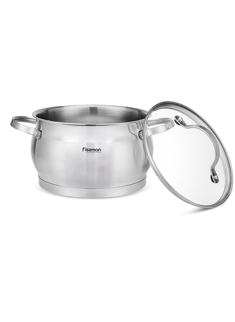 Stockpot with Glass Lid 16cm / 1.9L with Measuring Mark, Stainless Steel Stockpot Fabiana Series