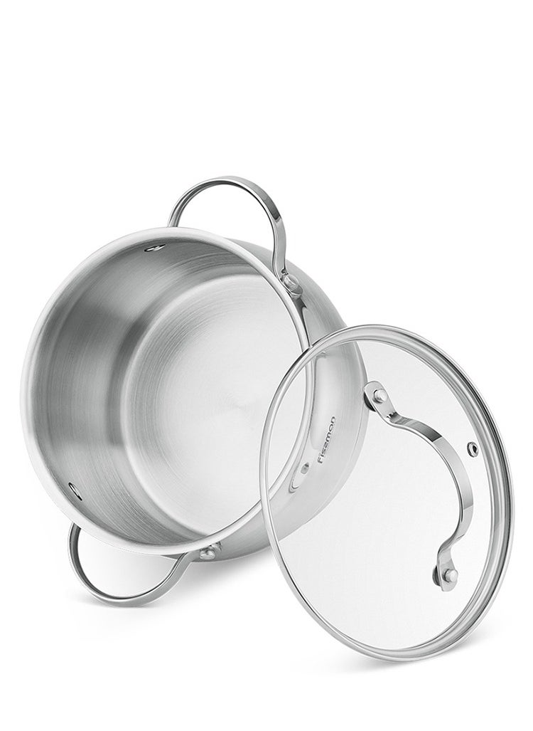 Stockpot with Glass Lid 16cm / 1.9L with Measuring Mark, Stainless Steel Stockpot Fabiana Series