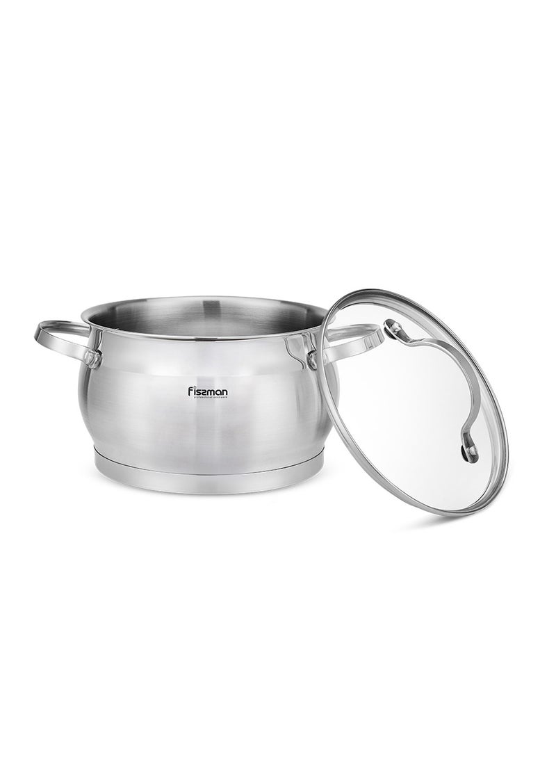 Stockpot with Glass Lid 2.6LTR with Measuring Mark, Stainless Steel Stockpot Fabiana Series