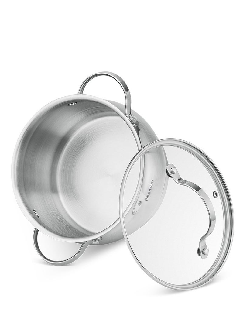 Stockpot with Glass Lid 2.6LTR with Measuring Mark, Stainless Steel Stockpot Fabiana Series