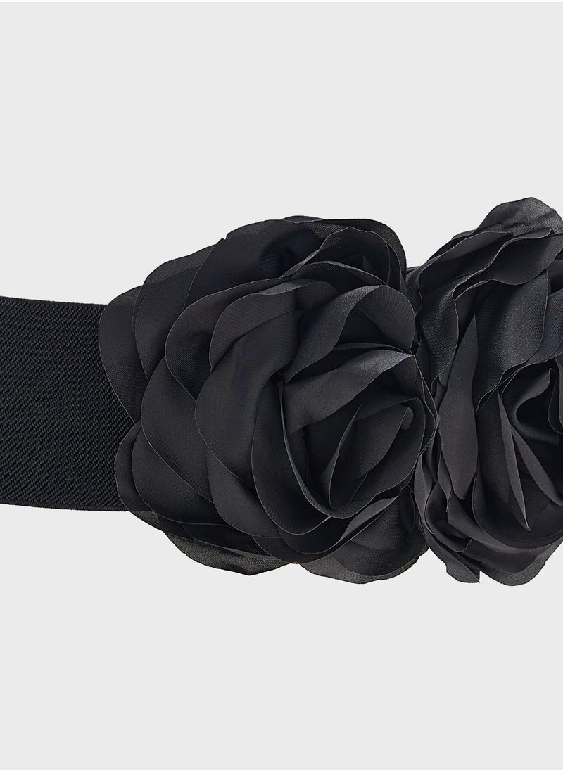 Floral Trim Elastic Waist Belt