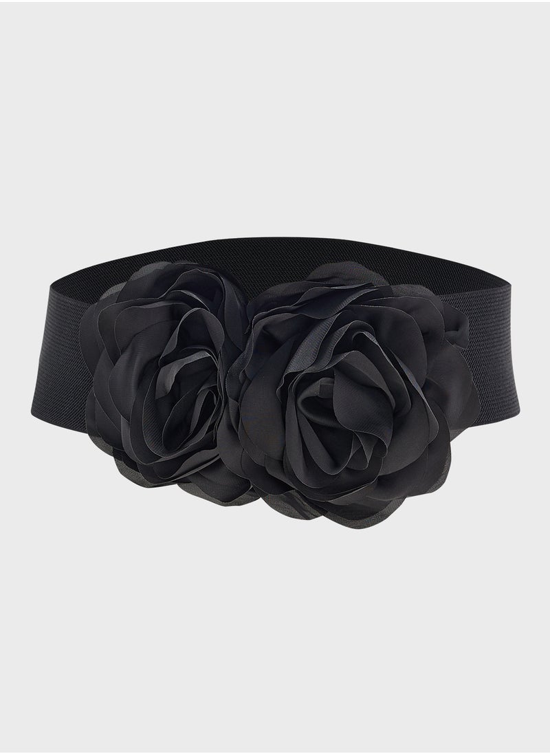 Floral Trim Elastic Waist Belt