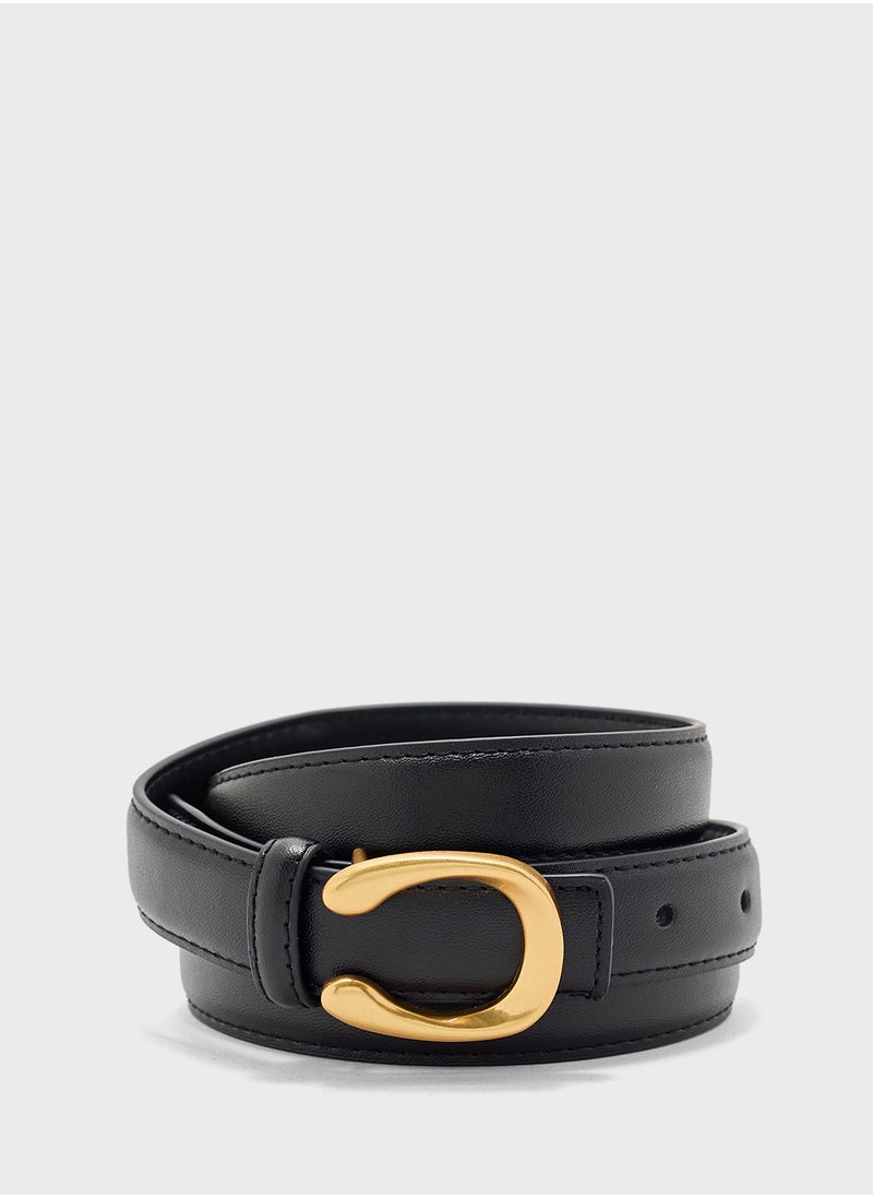 Statement Buckle Genuine Leather Belt