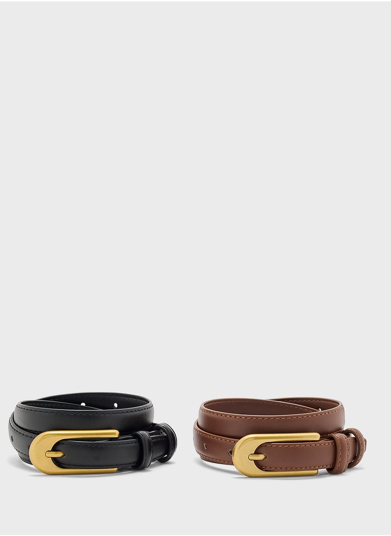 2 Pack Genuine Leather Slim Belt