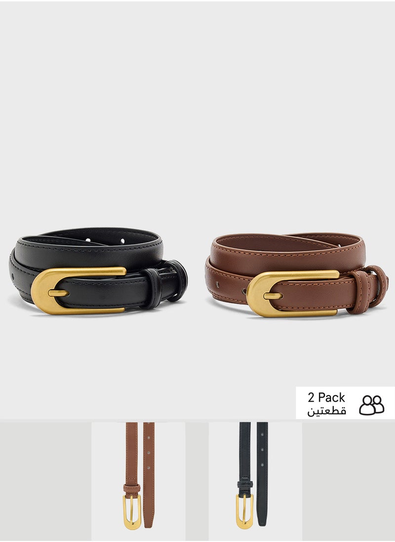 2 Pack Genuine Leather Slim Belt