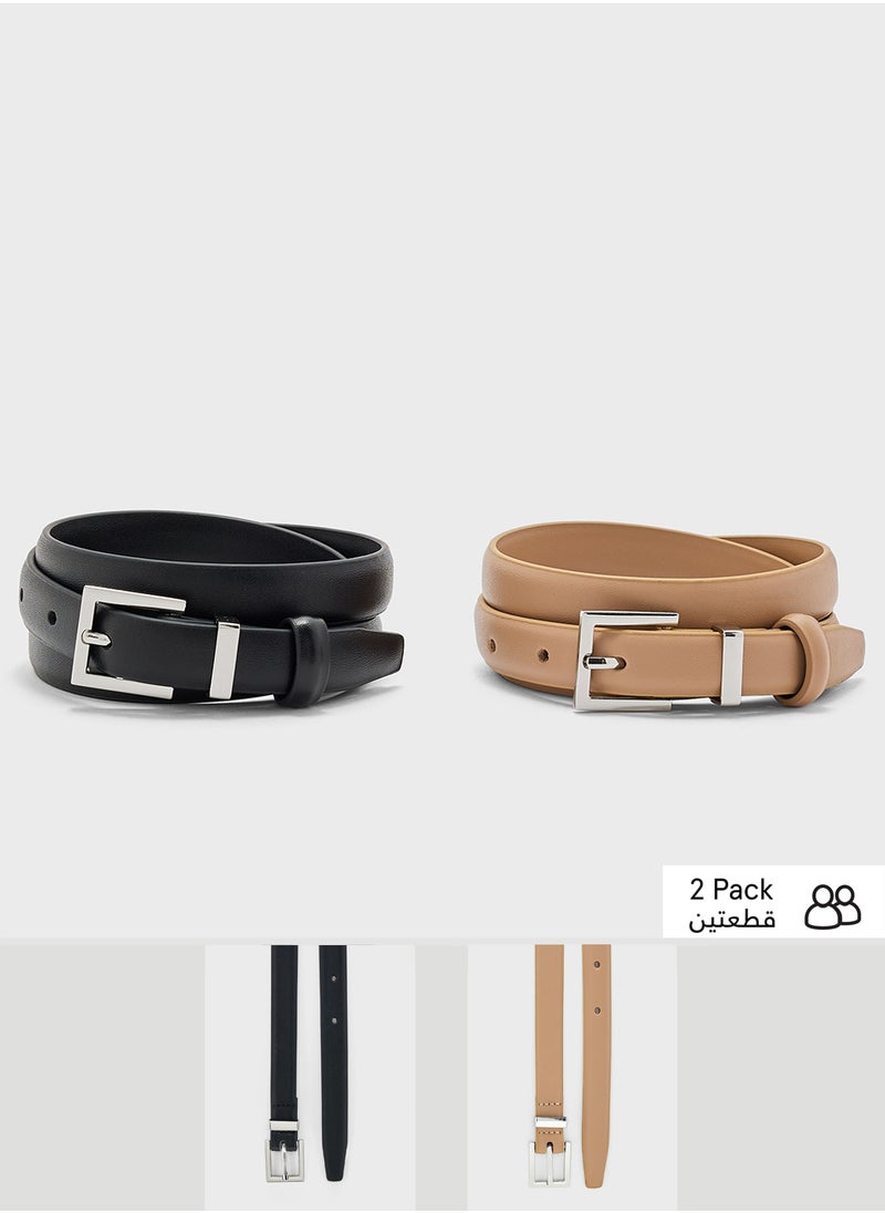 2 Pack Genuine Leather Square Buckle Belt