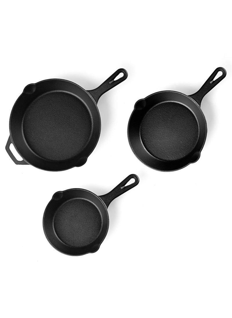 Essentials Cast Iron Cookware 3PC Set – Durable, Versatile, and Long-Lasting Cooking Pans for All Heat Sources, Ideal for Searing, Frying, Baking, and Roasting, CS300- Black