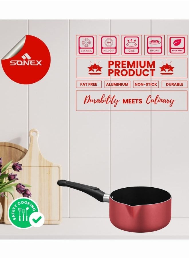 Milk Pan With Elegant Design in Pink, Milk & Sauce Pan With Non Stick Teflon Coating, Ergonomic, Stay Cool Handle, Effecient Heat Distribution For Healthy Cooking, Easy to Clean.