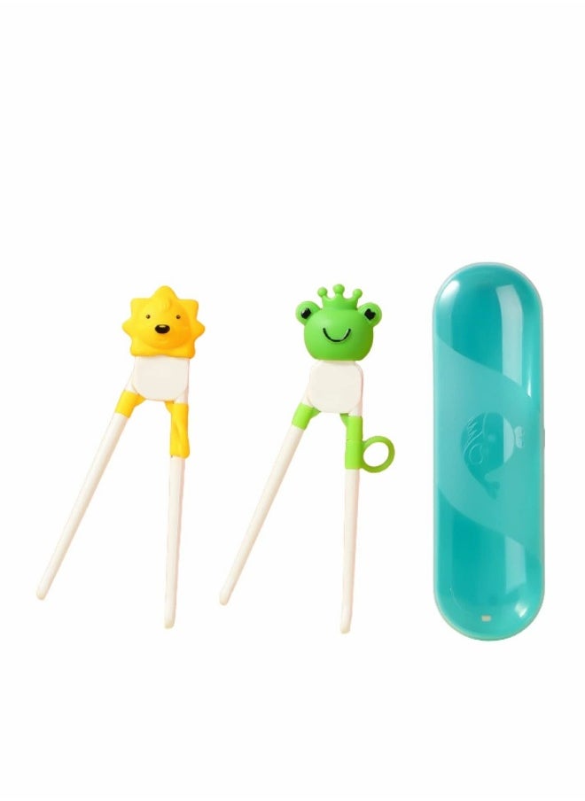 Training Chopsticks for Kids, 2 Pcs Kids Learning Chopsticks,   with Dinosaur Head, Non-slippery Indented Tips and Adjustable Finger Holders, Easy to Use and Clean