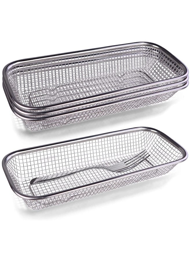 Silverware Utensil Organizer, Stainless Steel Mesh Drawer Organizer for Flatware, Knives, Pen, Cosmetic, 4Pcs