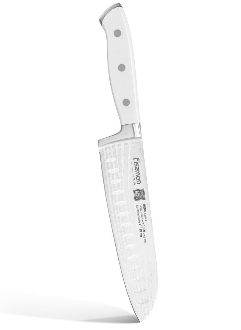 7''Santoku Knife Bonn Series, with Sharp Blade and Sturdy Non Slip Handle, Minimalist Design, Stainless Steel, Suitable for Home Restaurant