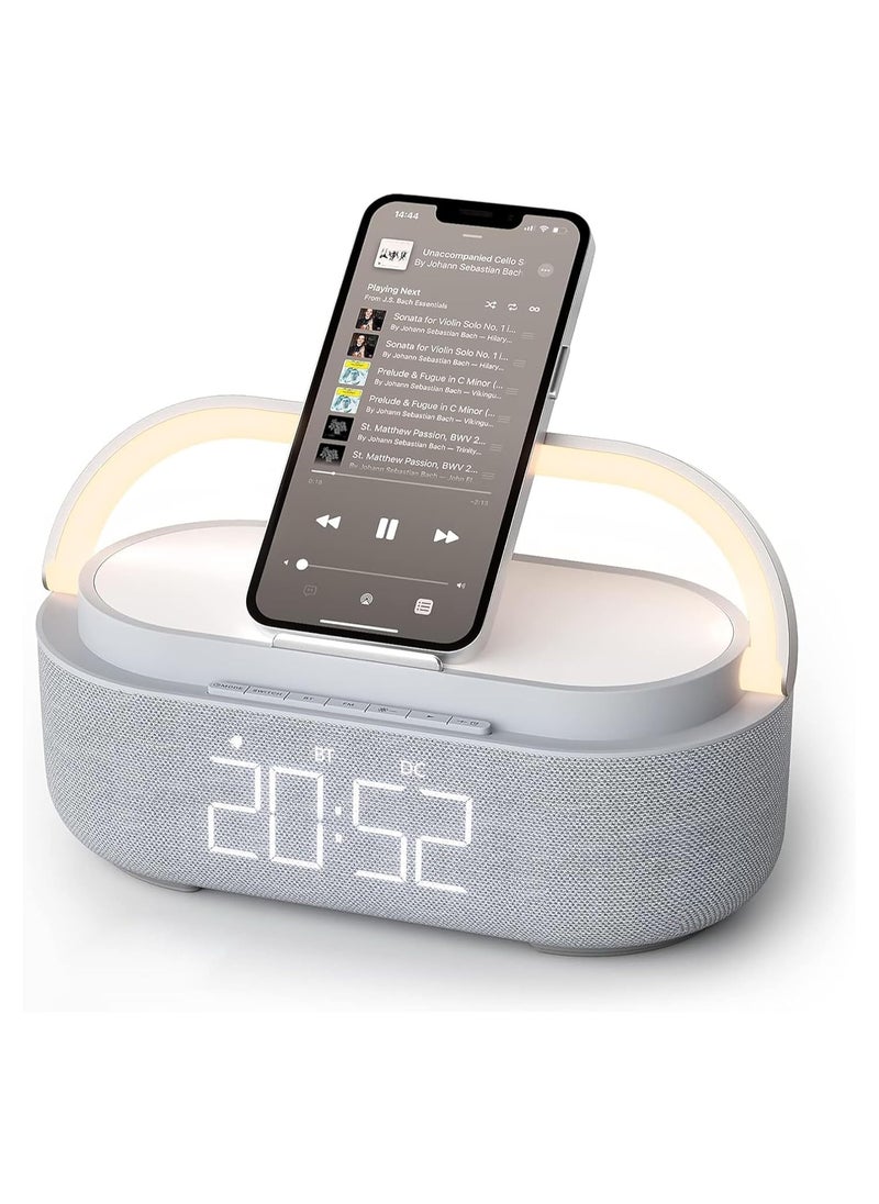 AMBERJACK Alarm Clock Radio with Wireless Charger, Bluetooth Speaker, FM Radio, Bedside LED Night Light, Digital Alarm Clock for Bedroom, Home