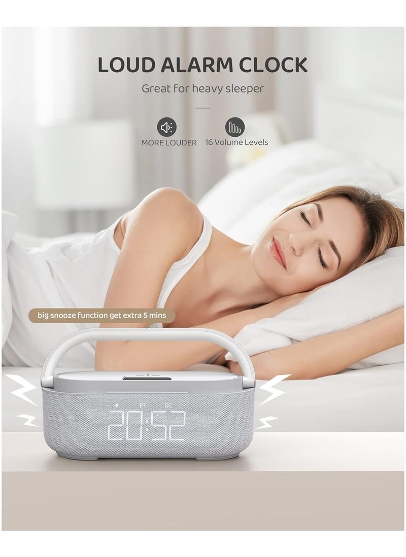 AMBERJACK Alarm Clock Radio with Wireless Charger, Bluetooth Speaker, FM Radio, Bedside LED Night Light, Digital Alarm Clock for Bedroom, Home