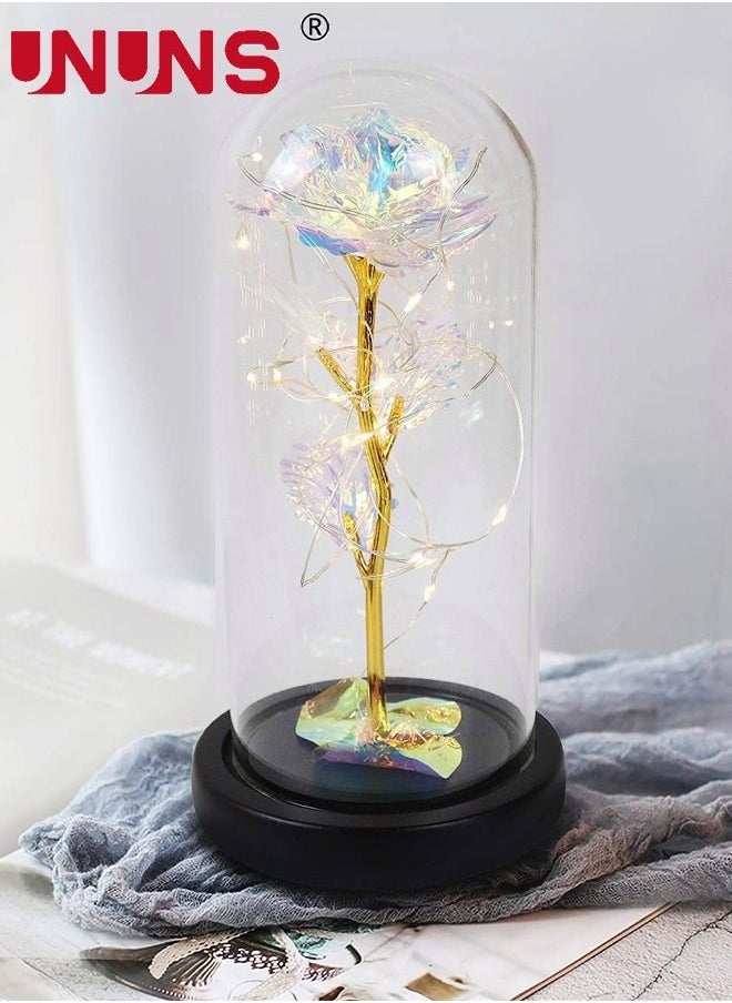 Rose Flower Led Light,Colorful Artificial Flower Rose Gift With Glass Cover,Light Up Forever Eternal Rose In Glass Dome For Mom,Grandma,Wife,Girlfriend