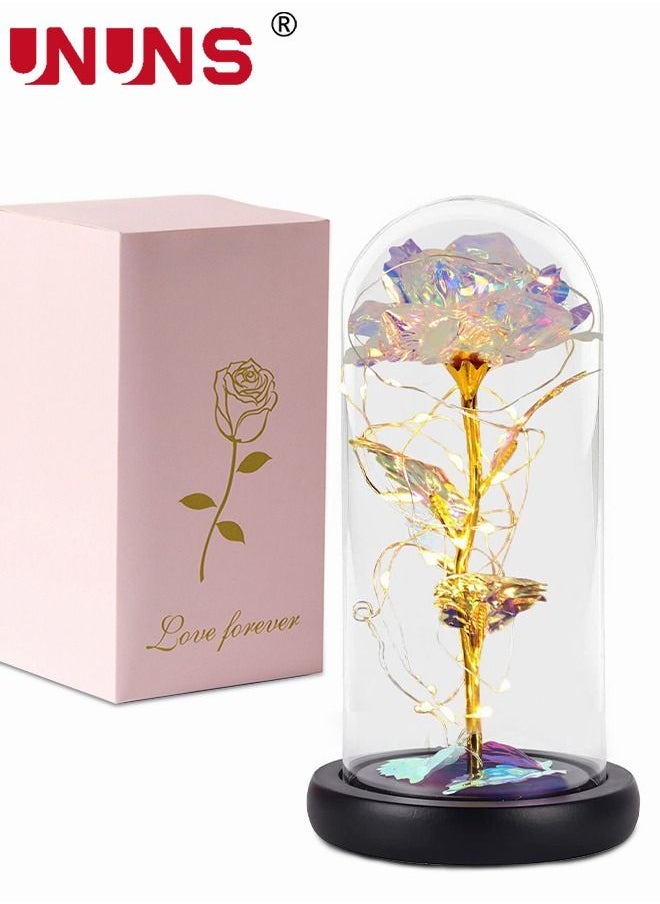 Rose Flower Led Light,Colorful Artificial Flower Rose Gift With Glass Cover,Light Up Forever Eternal Rose In Glass Dome For Mom,Grandma,Wife,Girlfriend