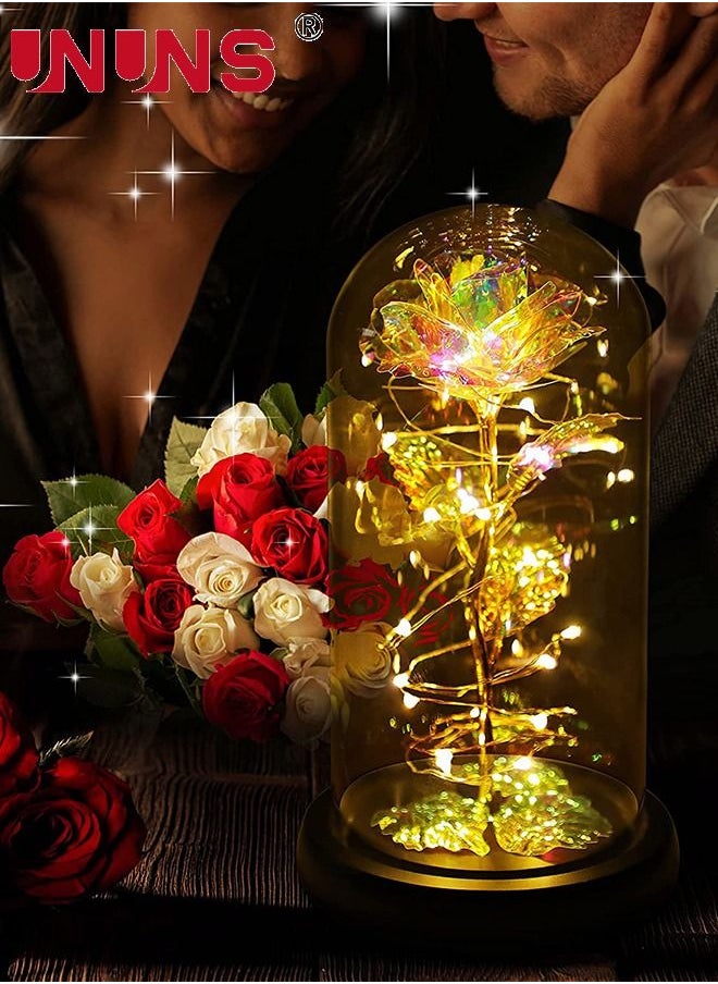 Rose Flower Led Light,Colorful Artificial Flower Rose Gift With Glass Cover,Light Up Forever Eternal Rose In Glass Dome For Mom,Grandma,Wife,Girlfriend