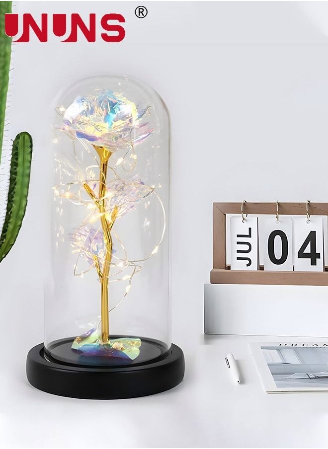 Rose Flower Led Light,Colorful Artificial Flower Rose Gift With Glass Cover,Light Up Forever Eternal Rose In Glass Dome For Mom,Grandma,Wife,Girlfriend